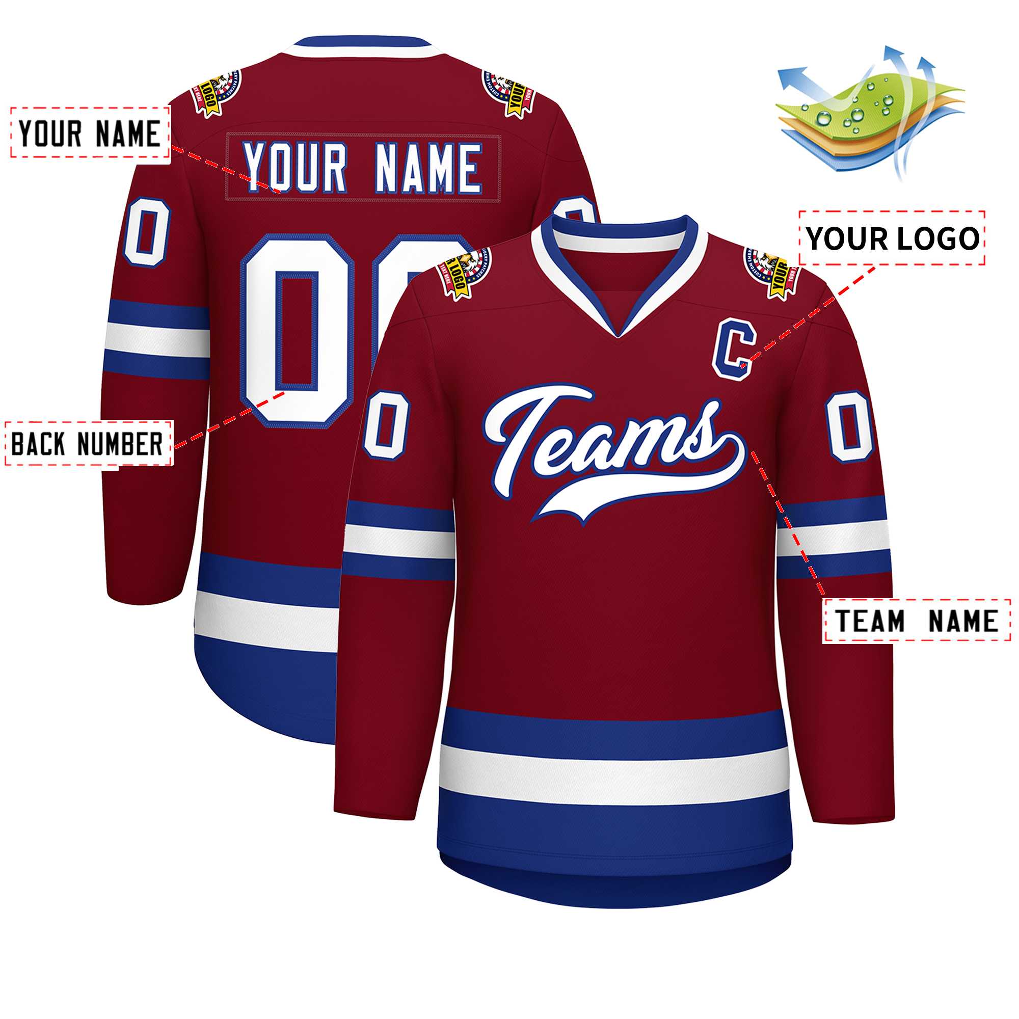 Custom Crimson White-Royal Classic Style Hockey Jersey