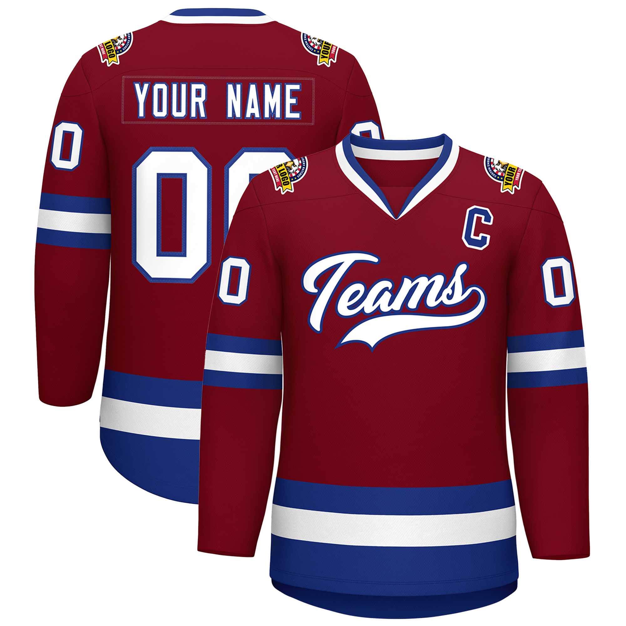 Custom Crimson White-Royal Classic Style Hockey Jersey