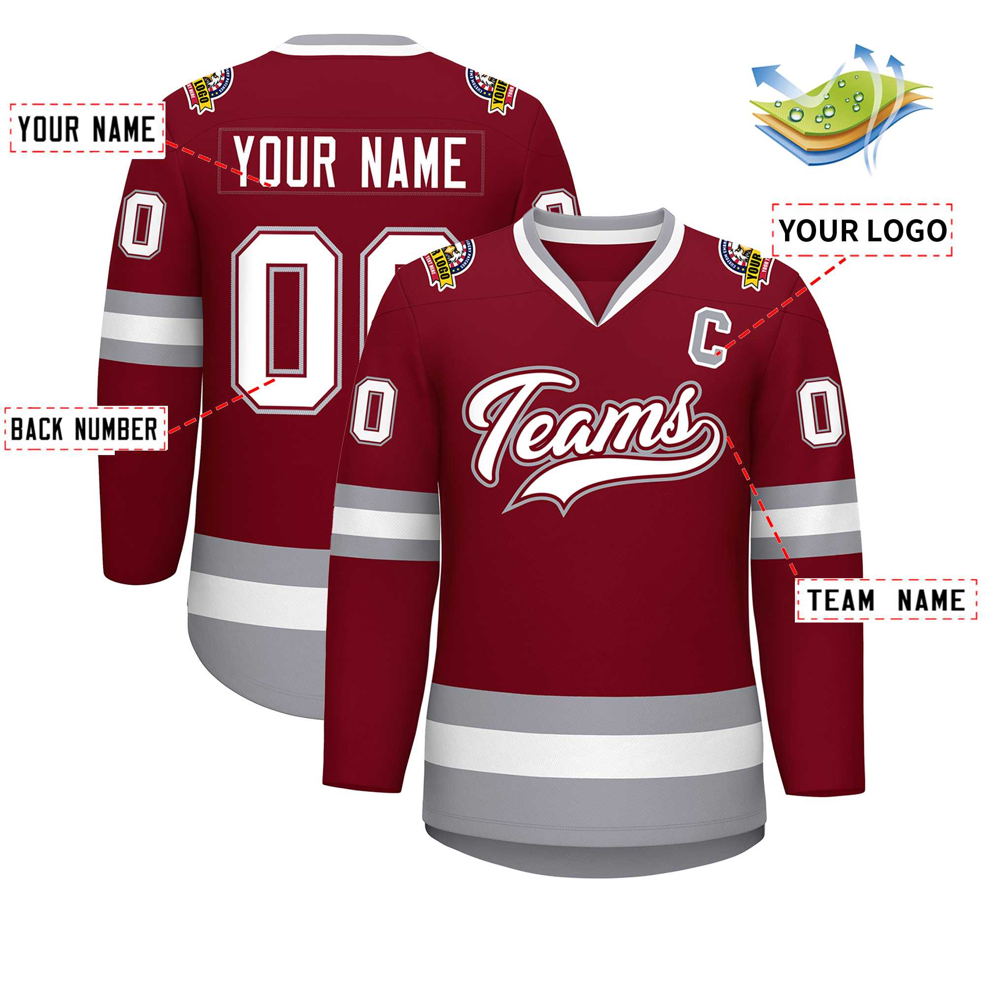 Custom Crimson White Crimson-Gray Classic Style Hockey Jersey