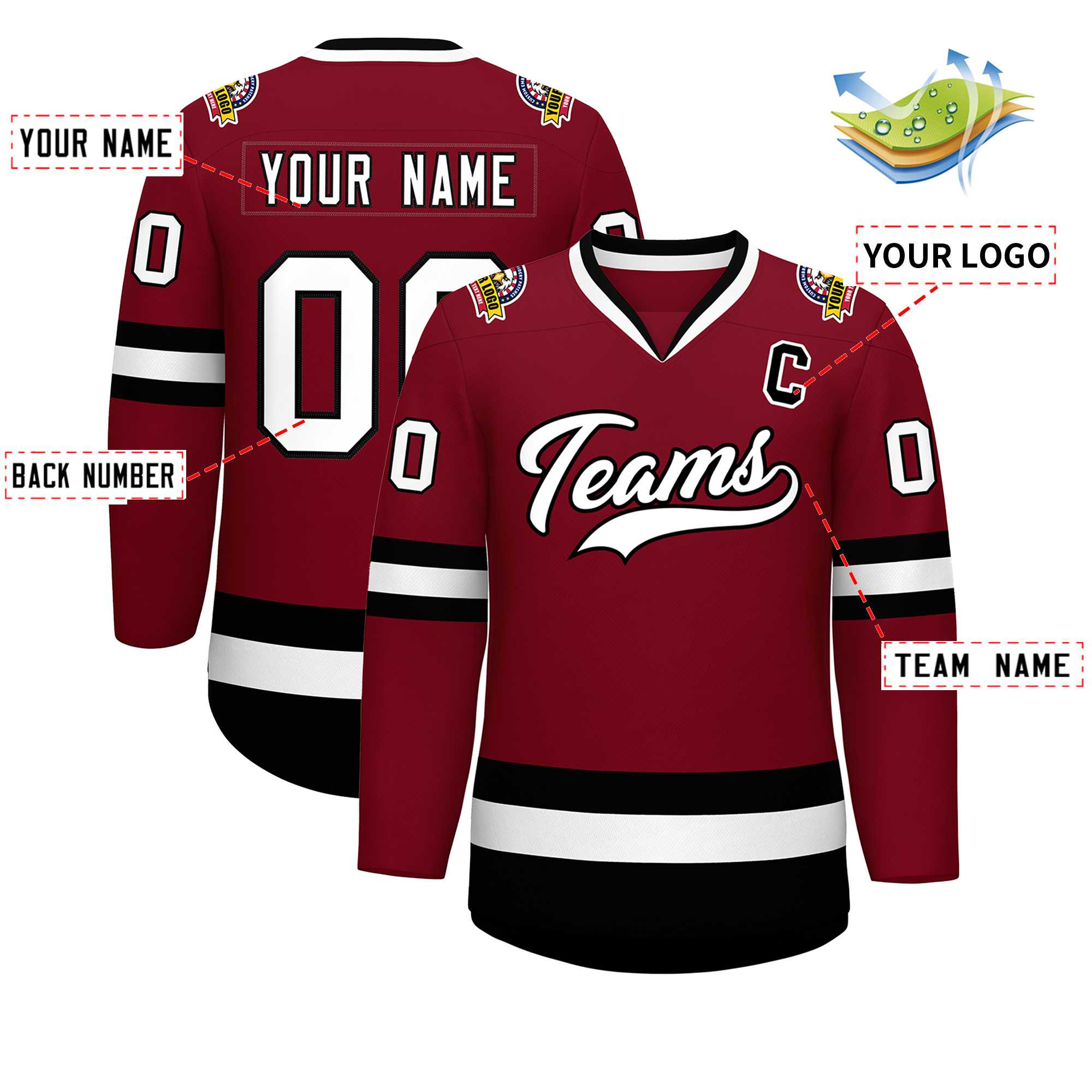 Custom Crimson White-Black Classic Style Hockey Jersey