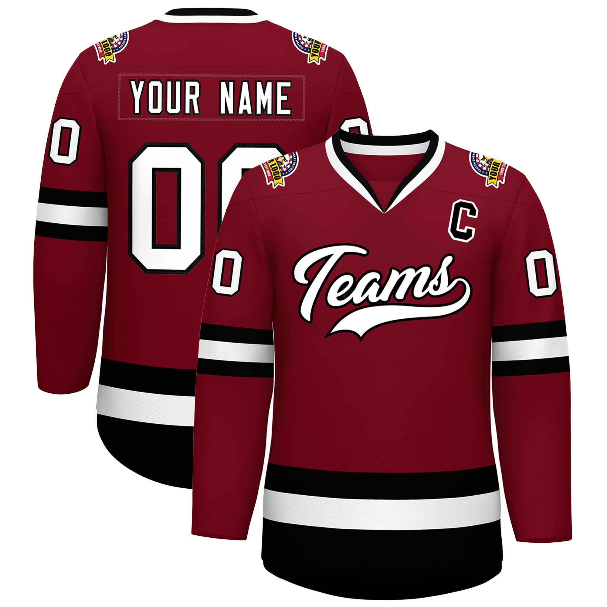 Custom Crimson White-Black Classic Style Hockey Jersey