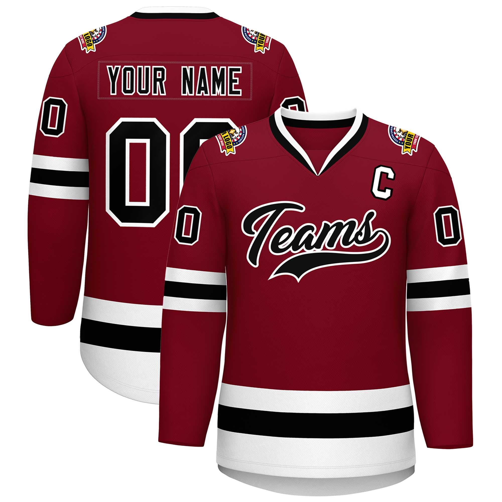 Custom Crimson Black-White Classic Style Hockey Jersey