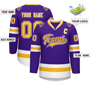 Maillot de hockey de style classique personnalisé violet or violet-blanc