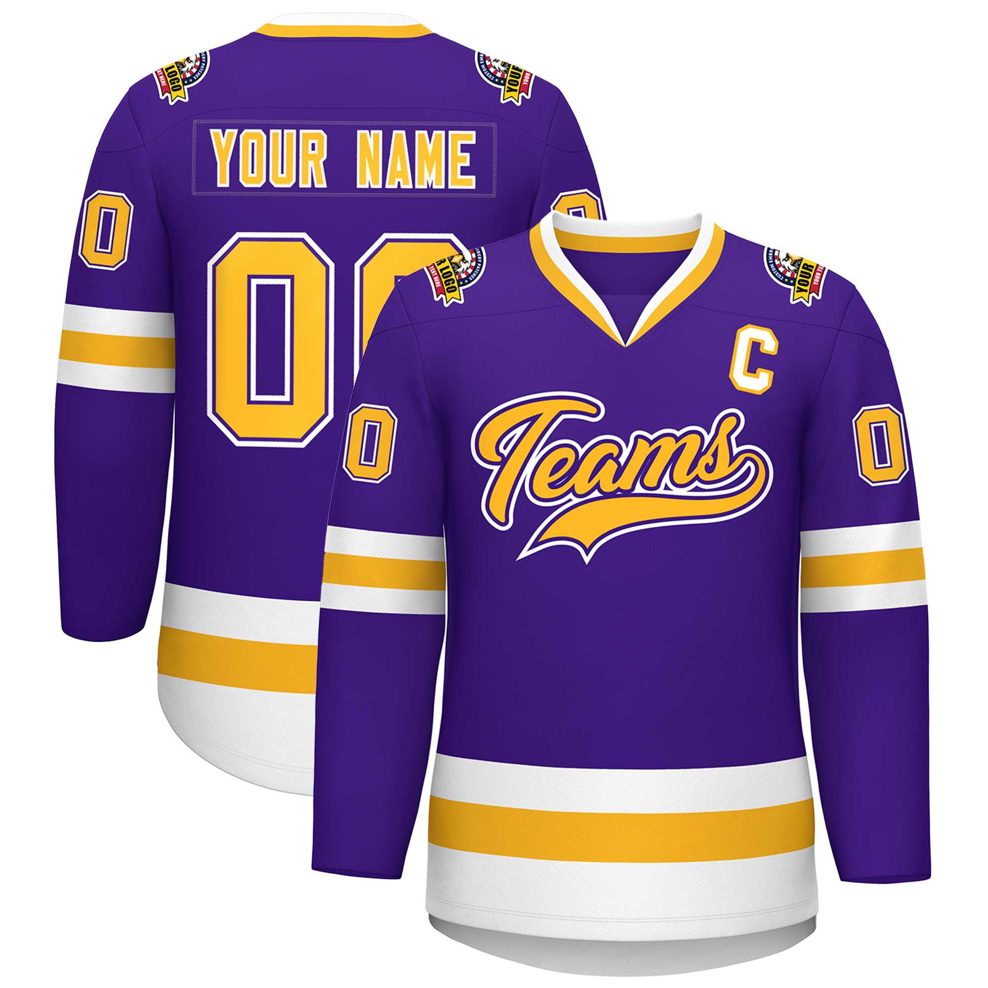 Custom Purple Gold Purple-White Classic Style Hockey Jersey