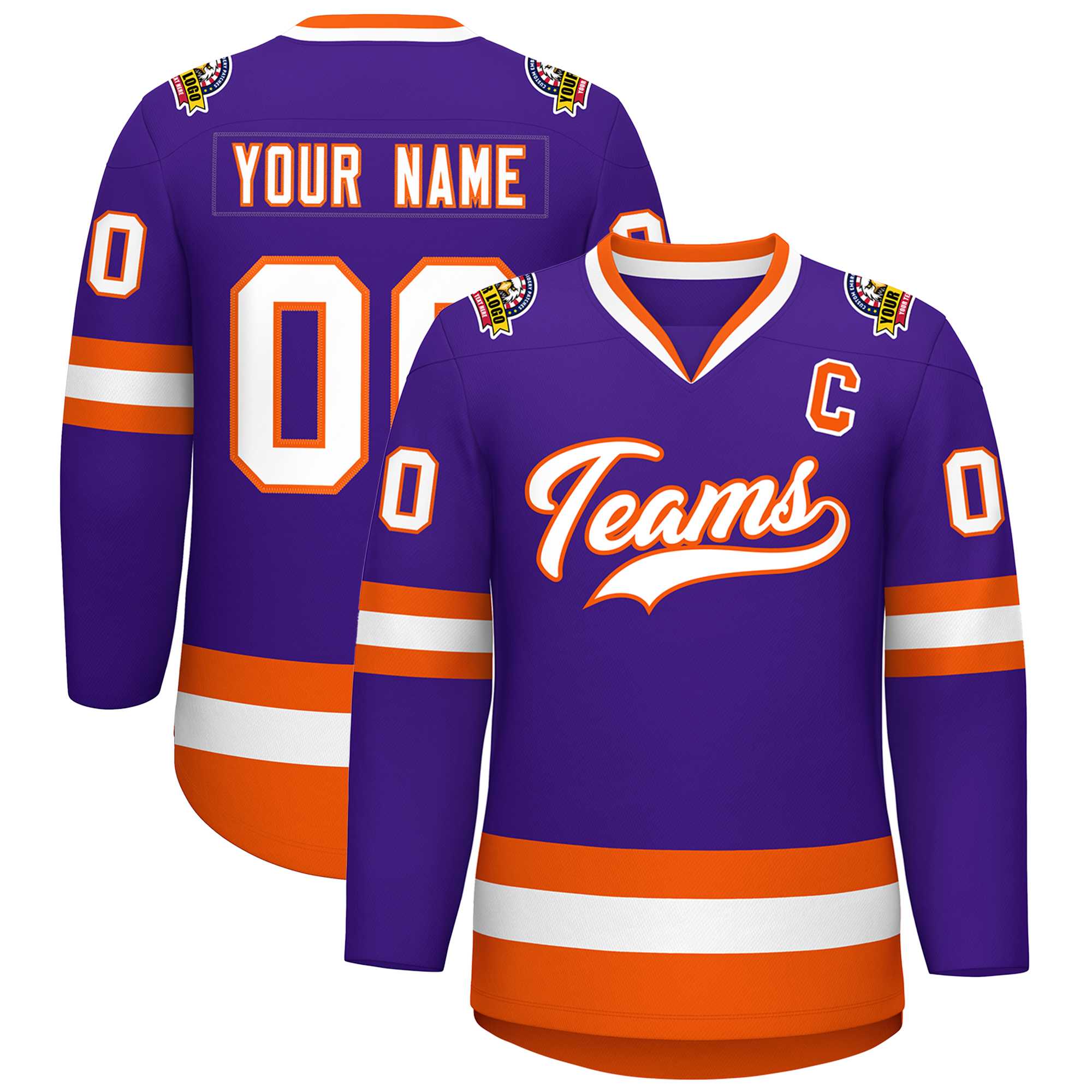 Custom Purple White-Orange Classic Style Hockey Jersey