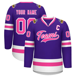 Maillot de hockey de style classique violet rose-blanc personnalisé