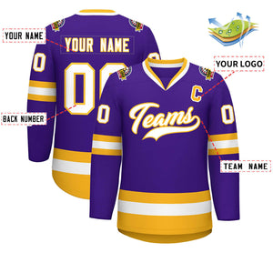 Maillot de hockey de style classique violet blanc-or personnalisé