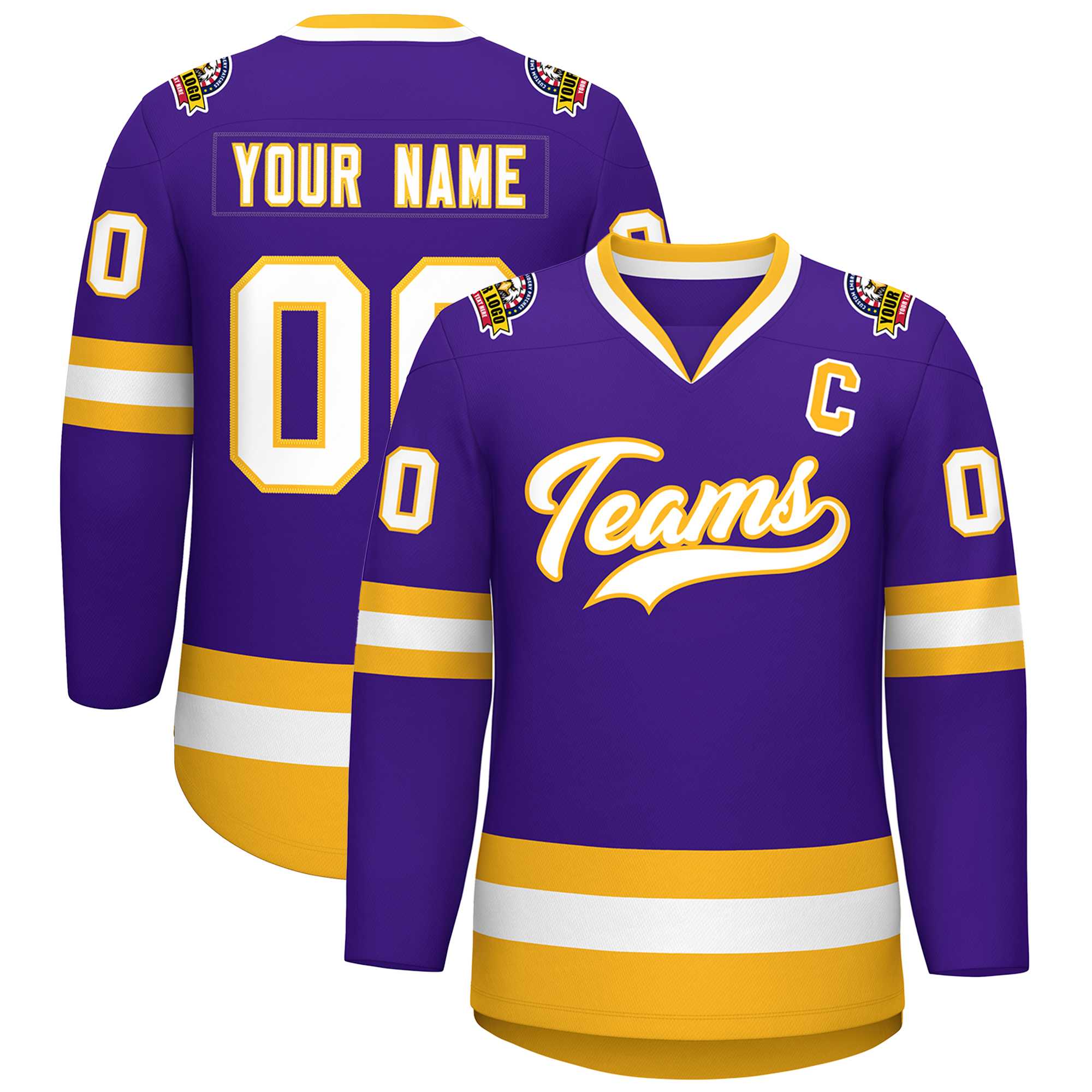 Custom Purple White-Gold Classic Style Hockey Jersey