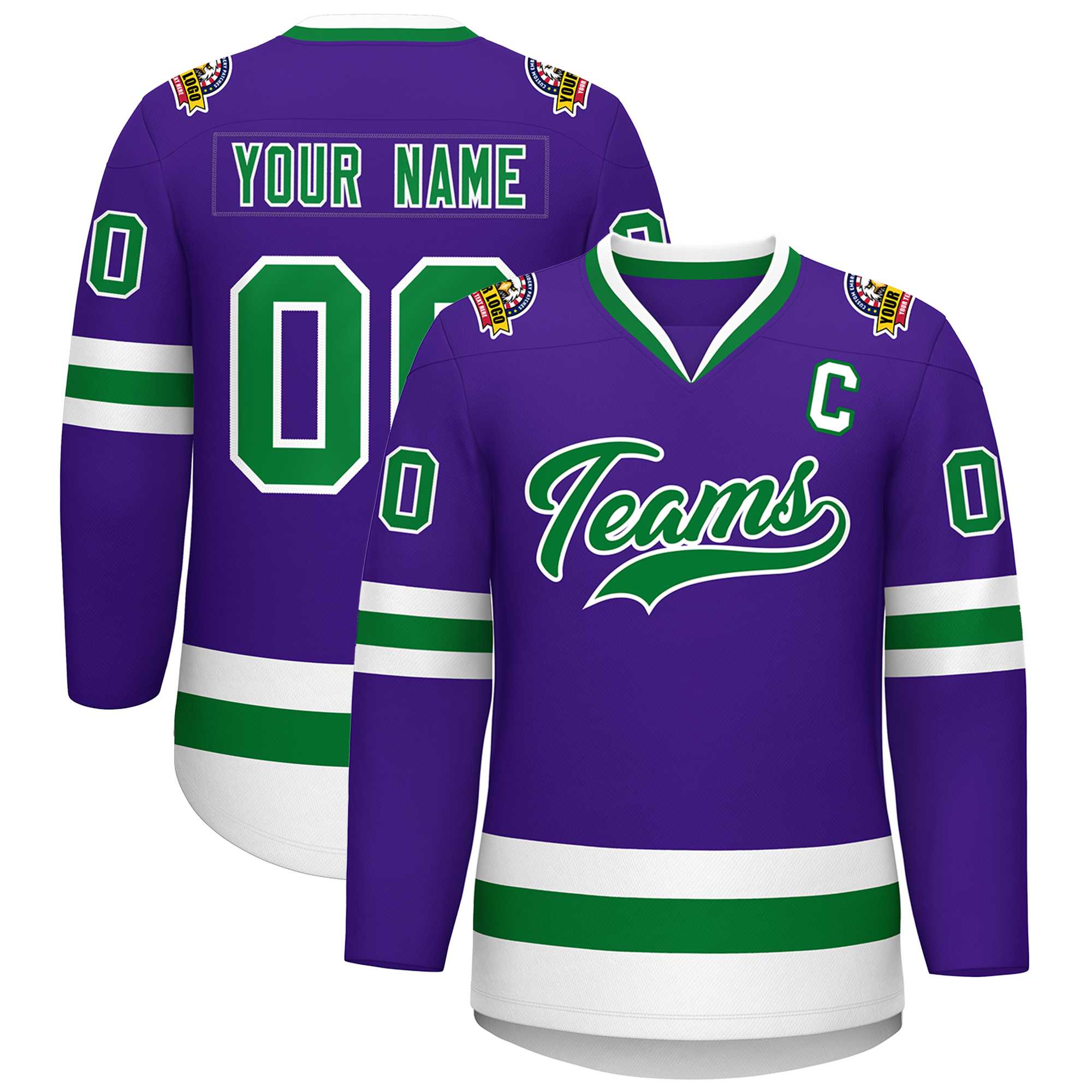 Maillot de hockey de style classique violet Kelly vert-blanc personnalisé