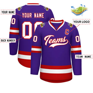 Maillot de hockey de style classique violet blanc-rouge personnalisé