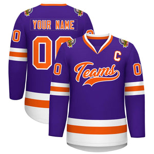 Maillot de hockey de style classique violet orange-blanc personnalisé