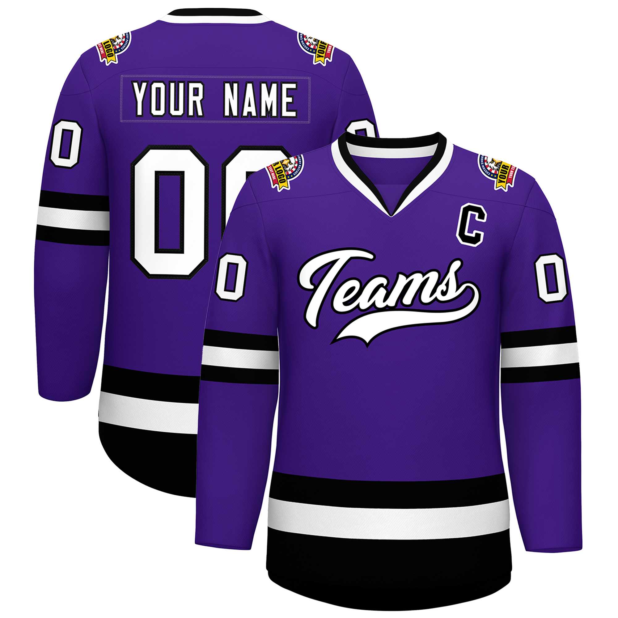 Maillot de hockey de style classique violet blanc-noir personnalisé