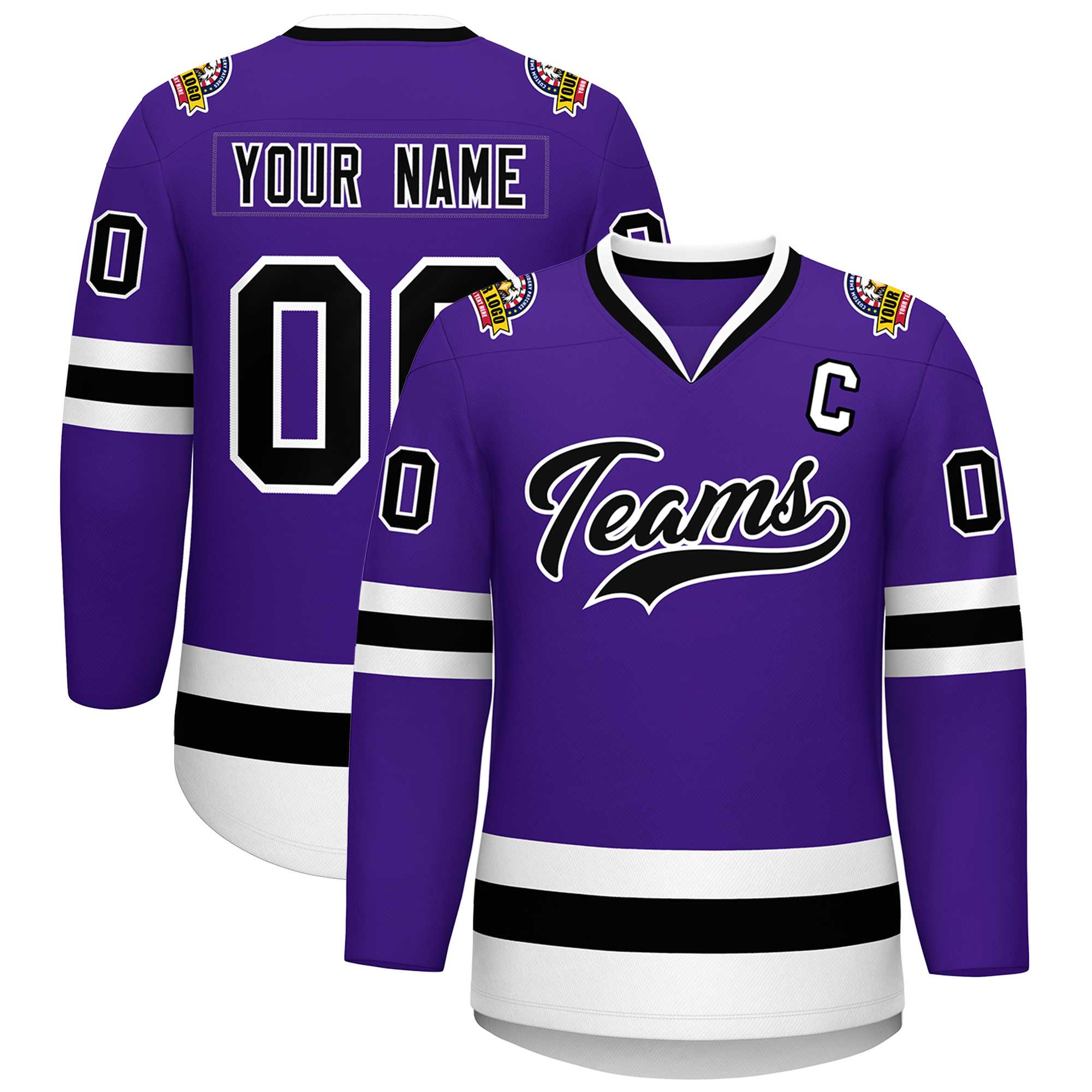 Maillot de hockey de style classique violet noir-blanc personnalisé