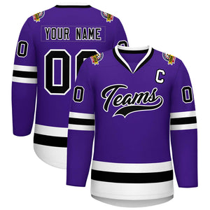 Maillot de hockey de style classique violet noir-blanc personnalisé