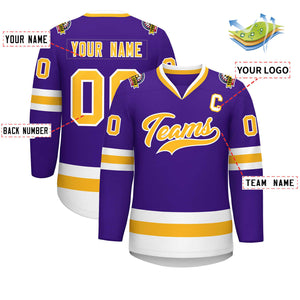 Maillot de hockey de style classique violet or-blanc personnalisé