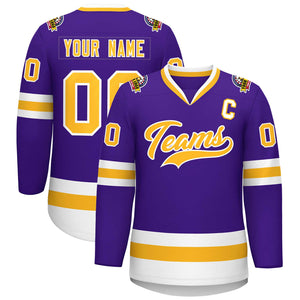 Maillot de hockey de style classique violet or-blanc personnalisé