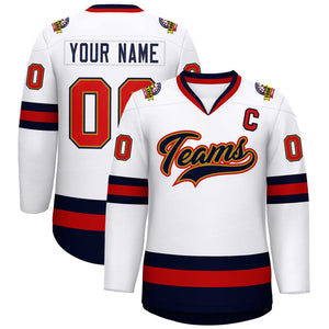 Custom White Navy Old Gold-Red Classic Style Hockey Jersey