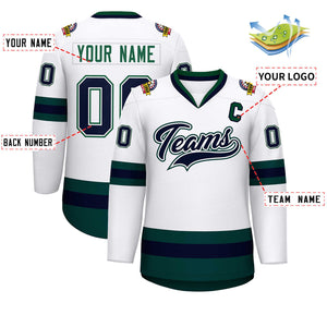 Custom White Navy White-Green Classic Style Hockey Jersey