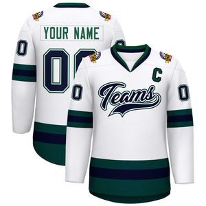 Custom White Navy White-Green Classic Style Hockey Jersey