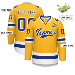 Maillot de hockey de style classique Royal-White personnalisé en or