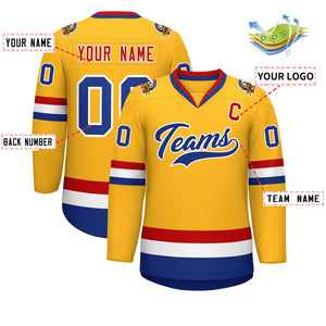 Custom Gold Royal White-Red Classic Style Hockey Jersey