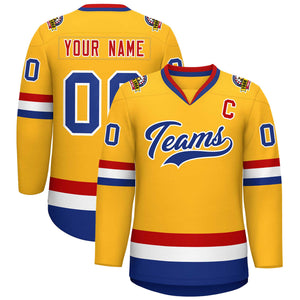 Custom Gold Royal White-Red Classic Style Hockey Jersey