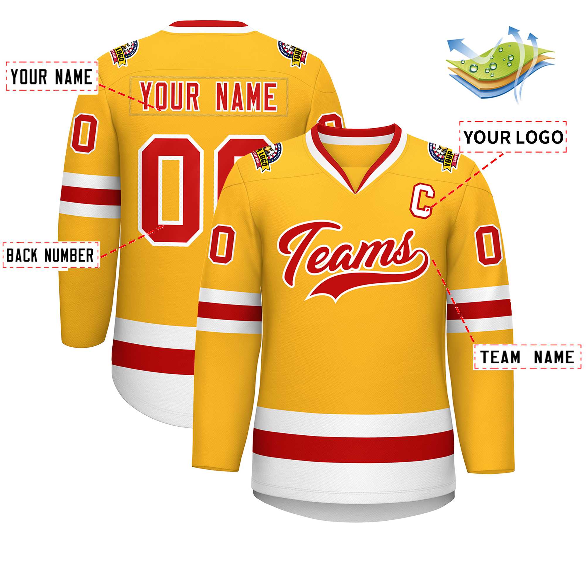 Maillot de hockey de style classique rouge-blanc personnalisé