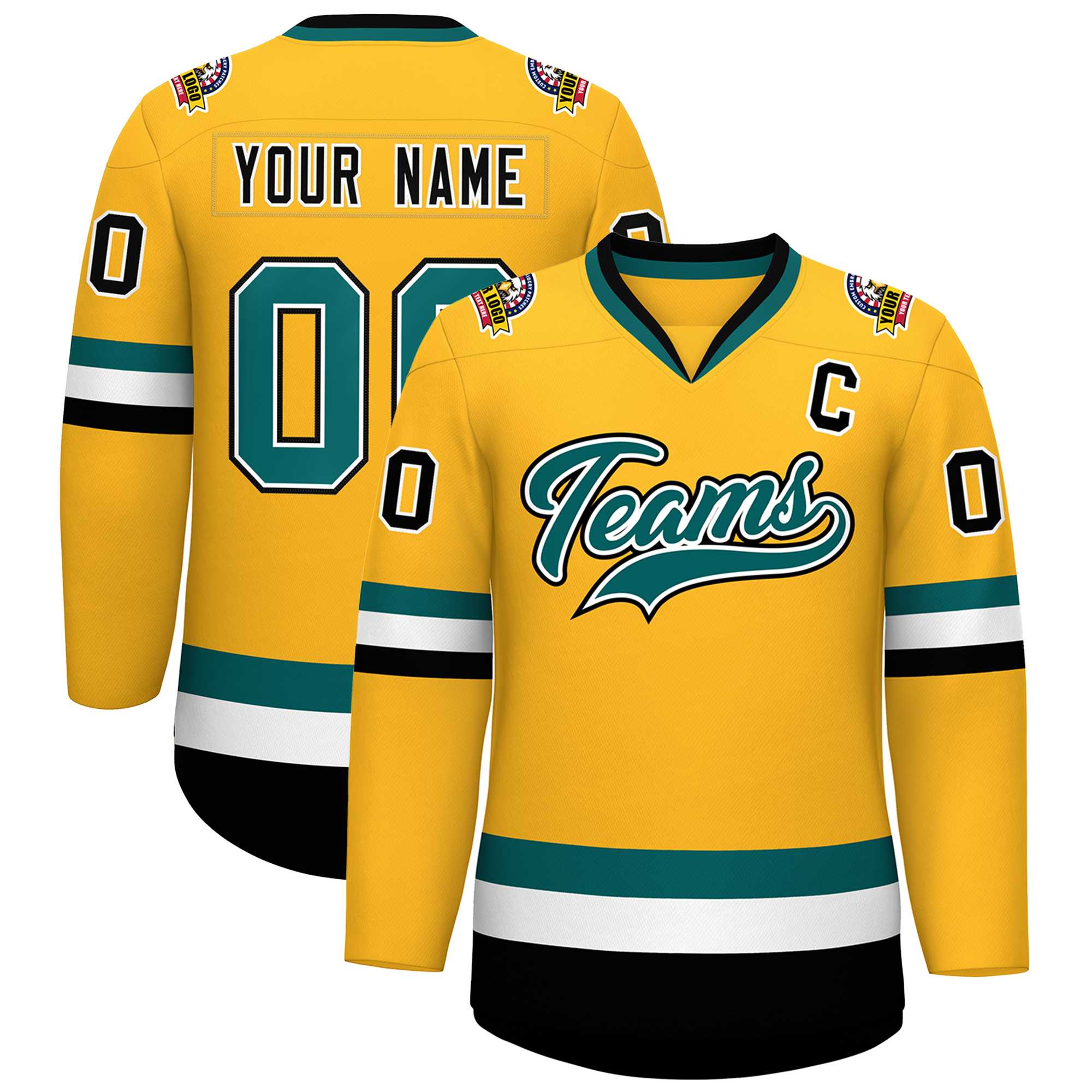 Custom Gold Aqua White-Black Classic Style Hockey Jersey