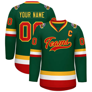 Maillot de hockey de style classique vert rouge-or personnalisé