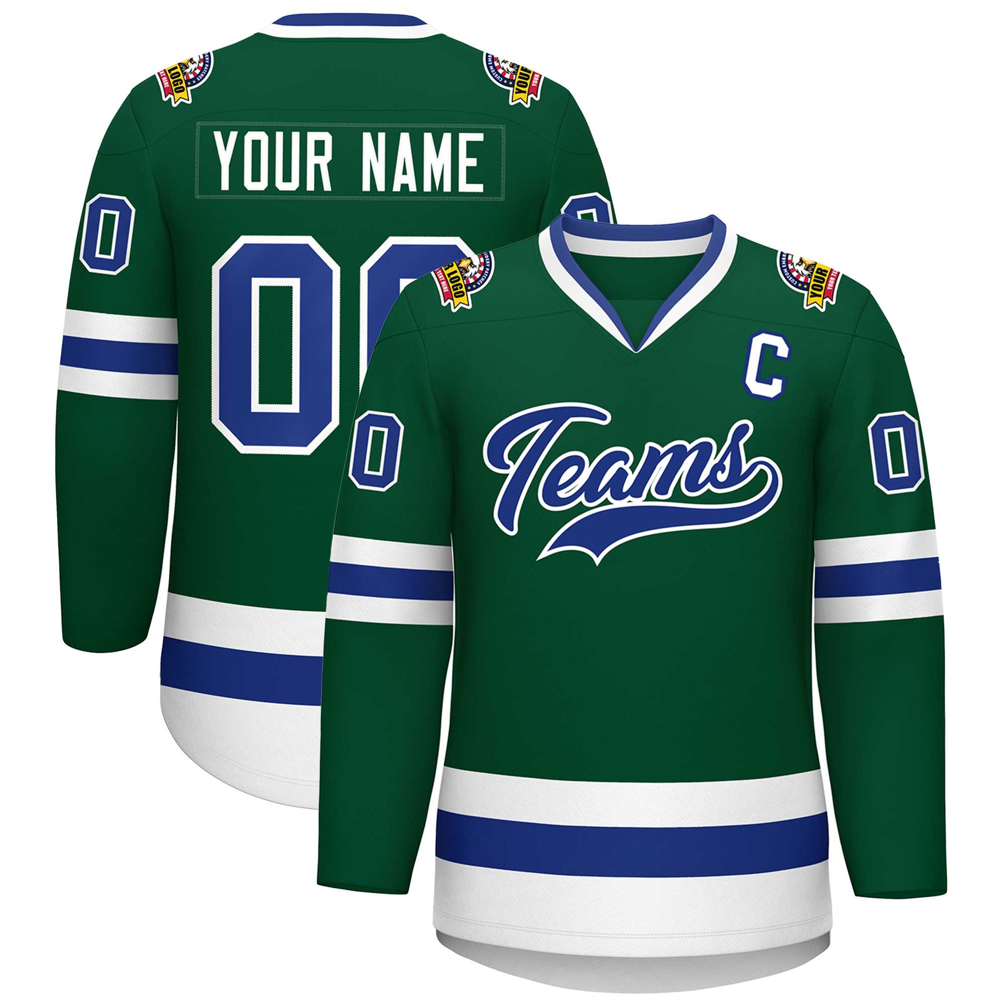 Custom Green Royal-White Classic Style Hockey Jersey