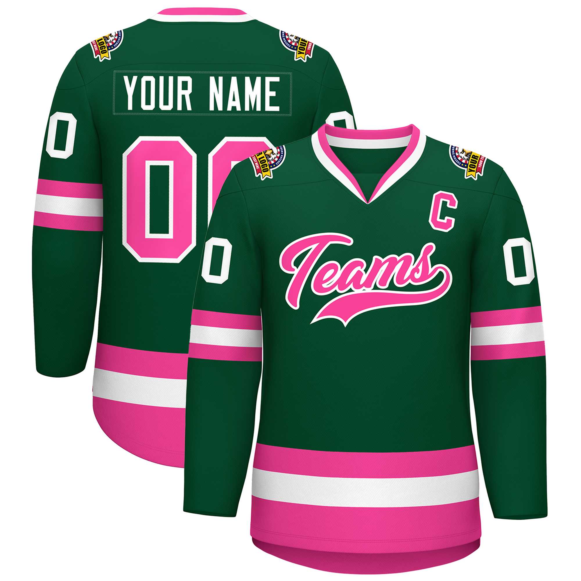 Custom Green Pink-White Classic Style Hockey Jersey