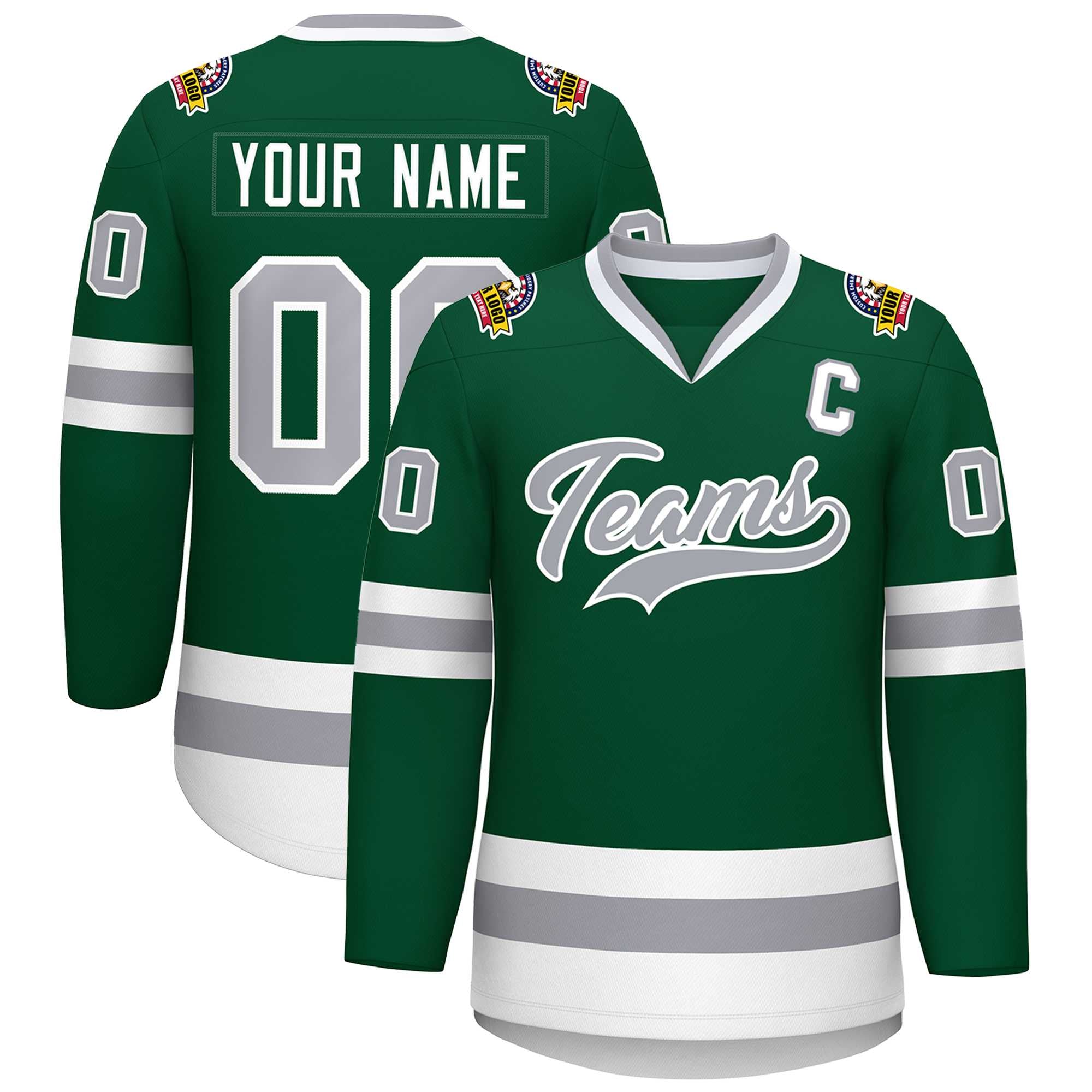 Custom Green Gray-White Classic Style Hockey Jersey