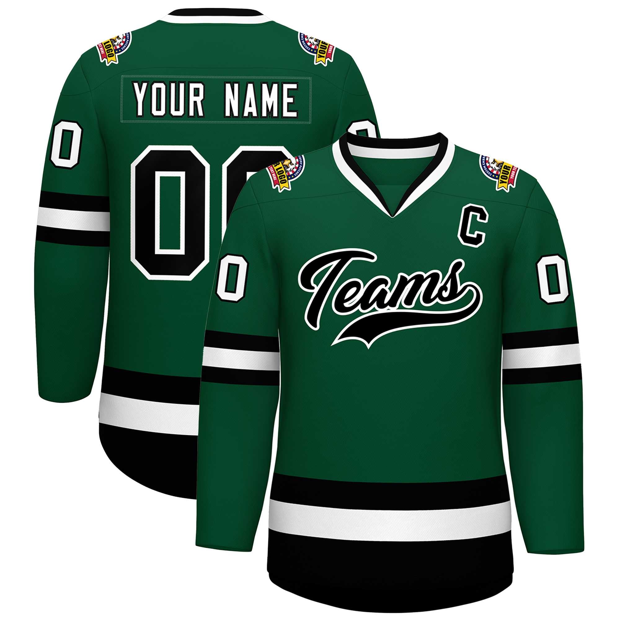 Custom Green Black-White Classic Style Hockey Jersey