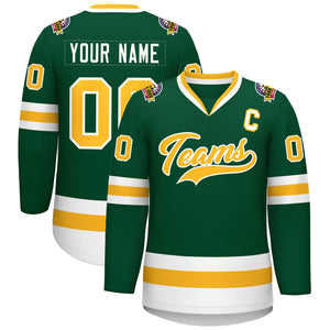 Custom Green Gold-White Classic Style Hockey Jersey