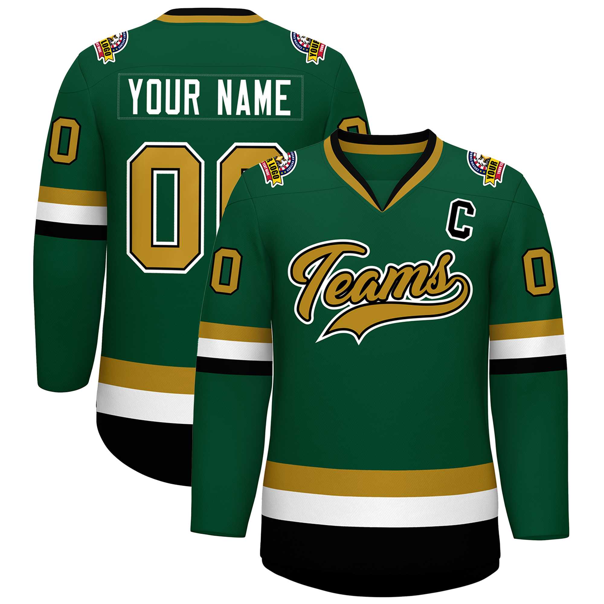 Custom Green Old Gold Black-White Classic Style Hockey Jersey