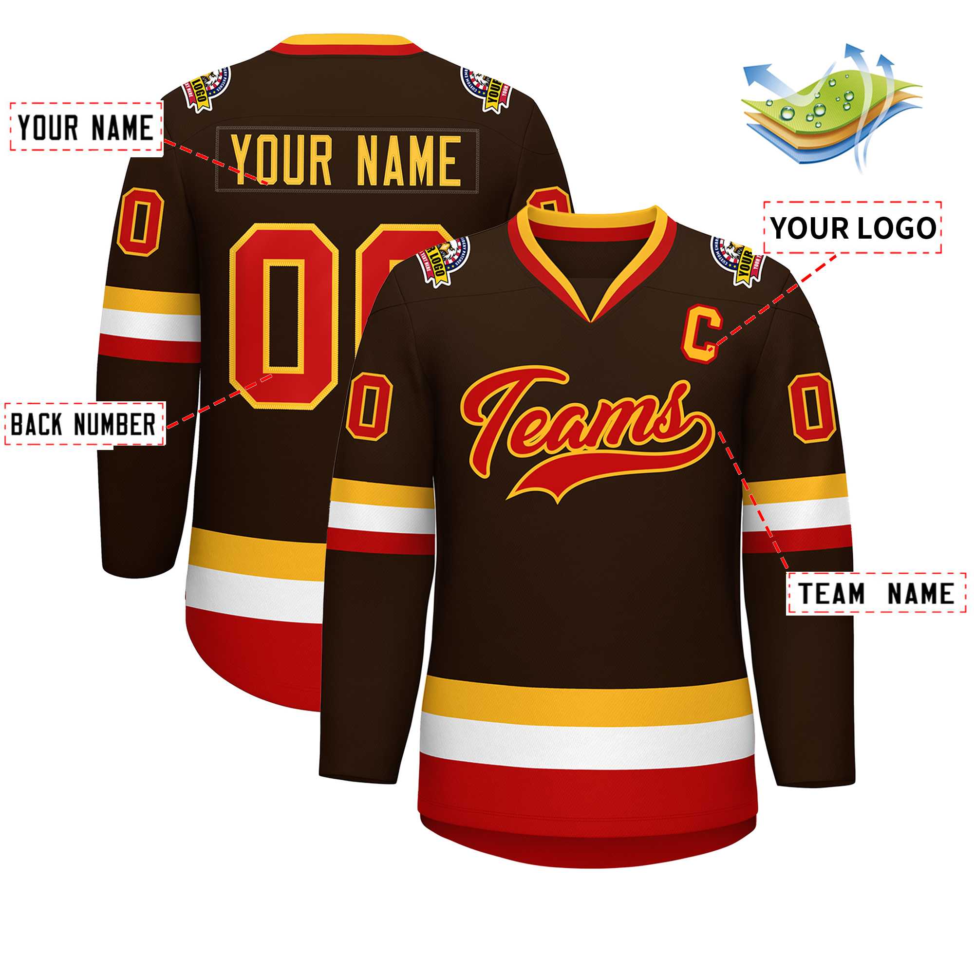 Custom Brown Red-Gold Classic Style Hockey Jersey