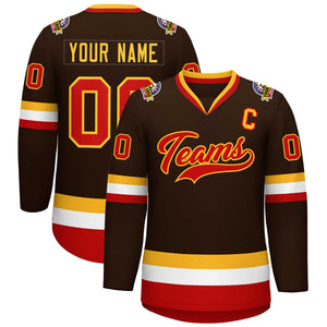 Custom Brown Red-Gold Classic Style Hockey Jersey