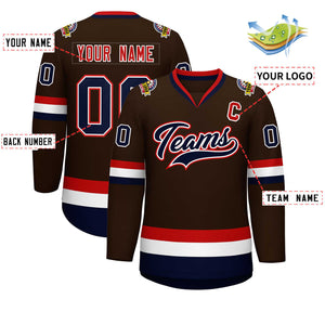 Custom Brown Navy White-Red Classic Style Hockey Jersey