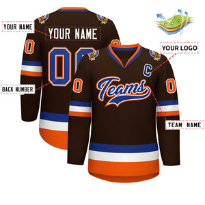 Custom Brown Royal White-Orange Classic Style Hockey Jersey