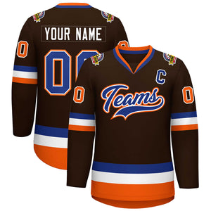 Custom Brown Royal White-Orange Classic Style Hockey Jersey