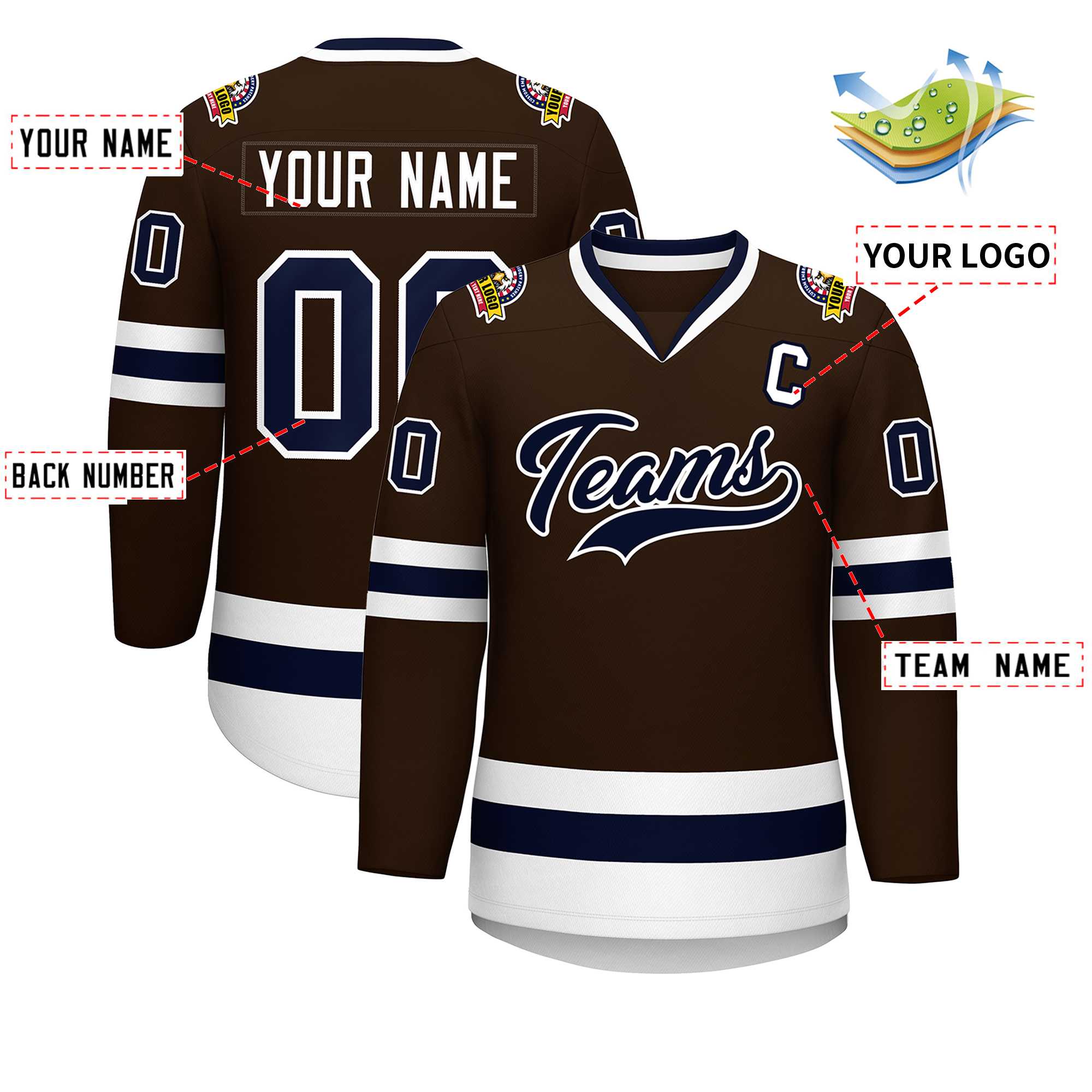 Maillot de hockey de style classique marron marine-blanc personnalisé