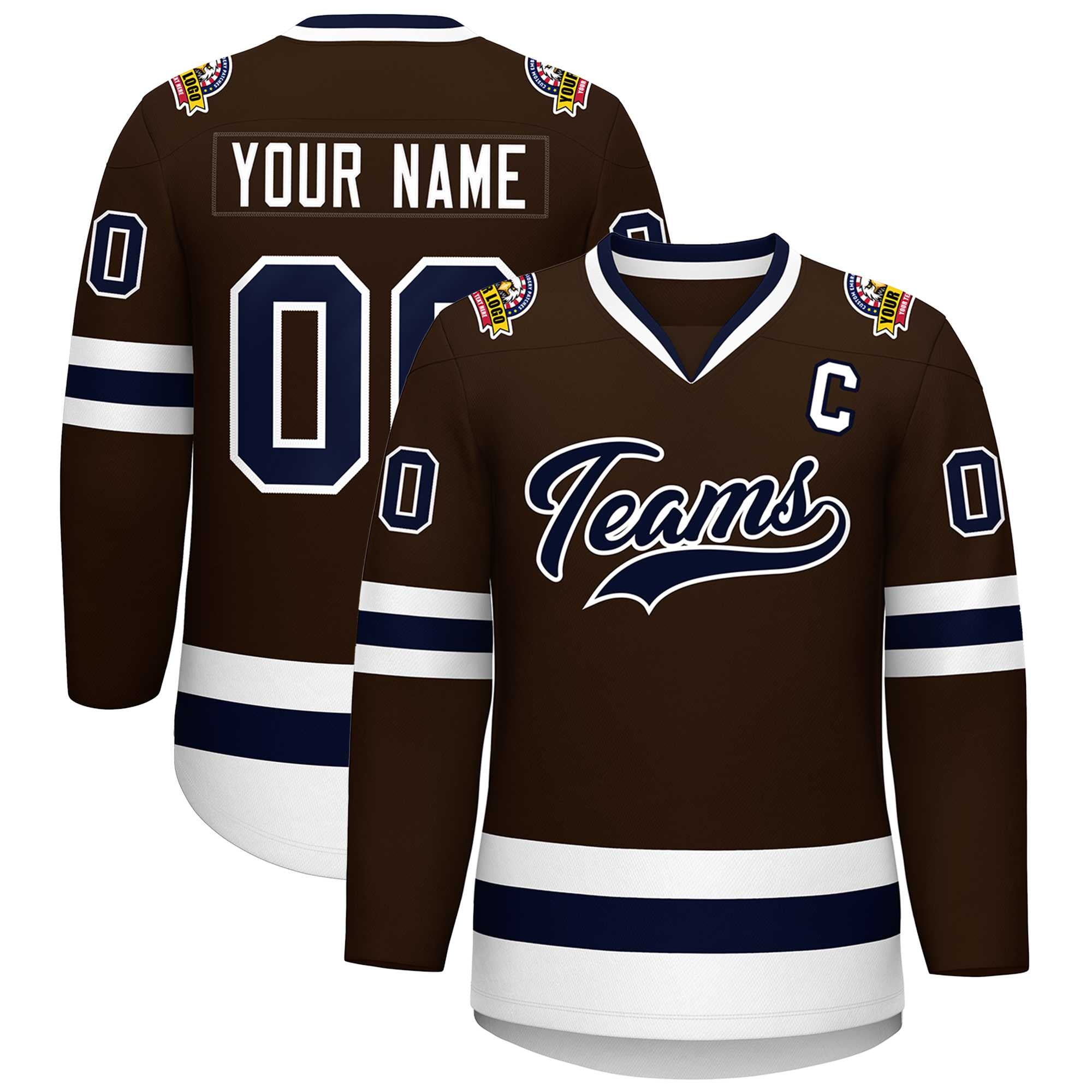 Maillot de hockey de style classique marron marine-blanc personnalisé