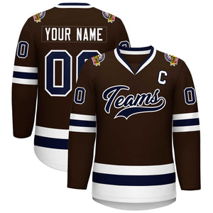 Custom Brown Navy-White Classic Style Hockey Jersey