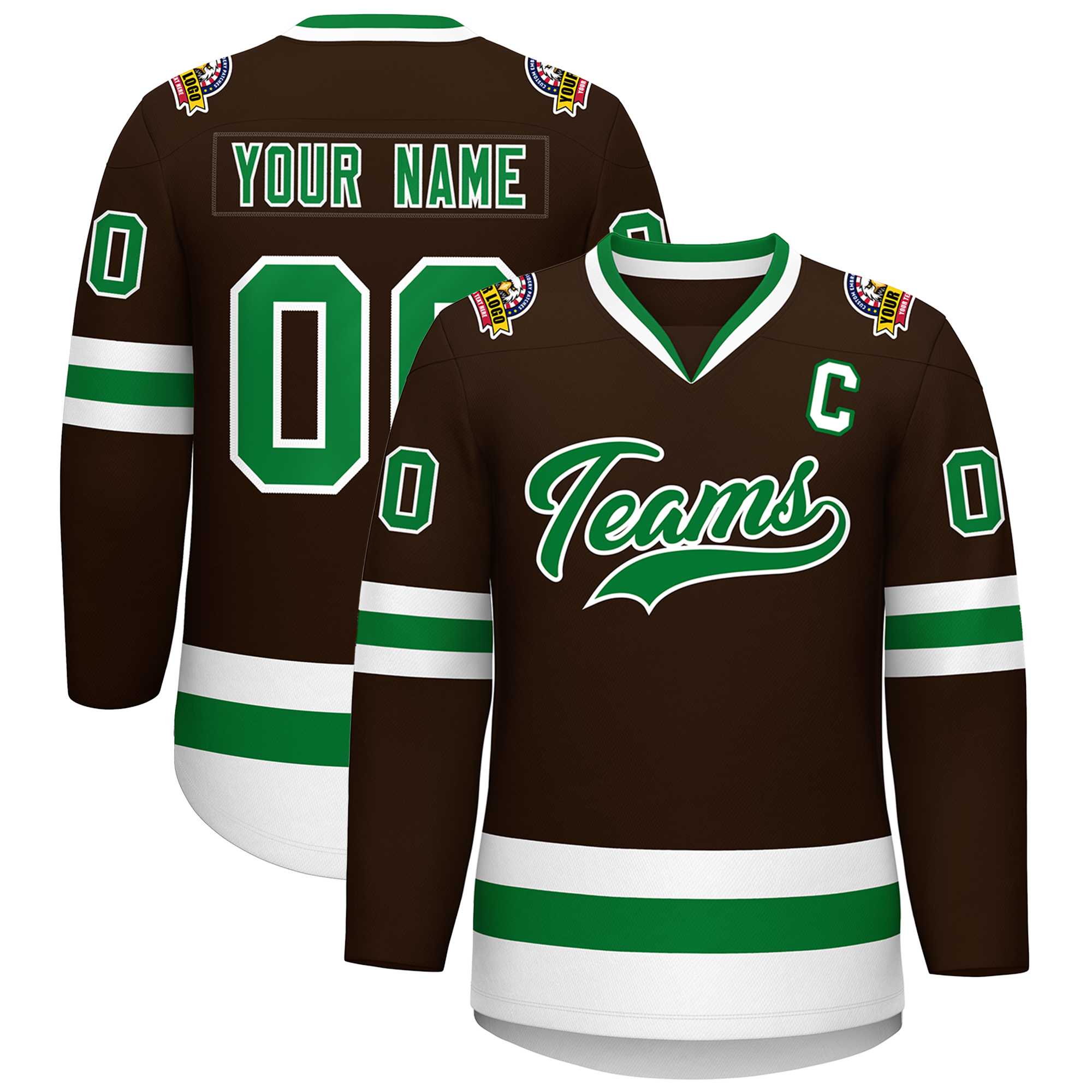 Custom Brown Kelly Green-White Classic Style Hockey Jersey