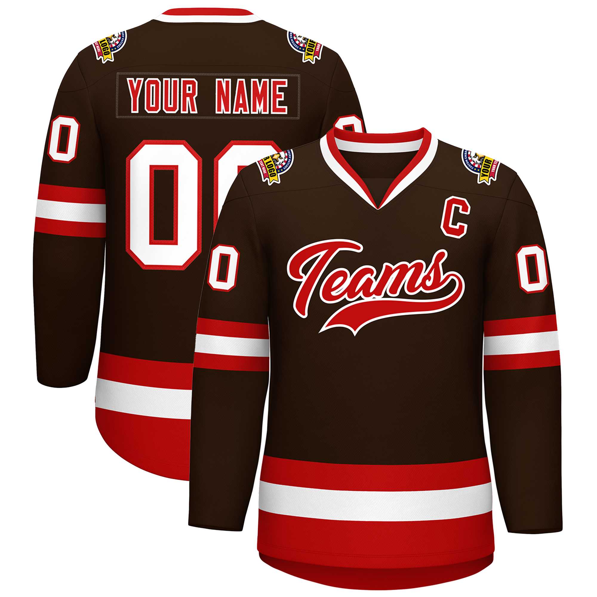 Custom Brown Red-White Classic Style Hockey Jersey