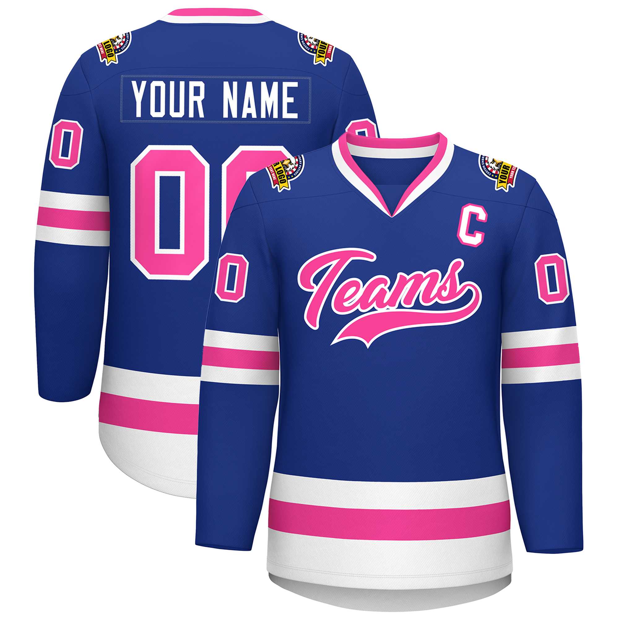 Custom Royal Pink-White Classic Style Hockey Jersey