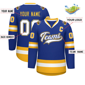 Custom Royal White Royal-Gold Classic Style Hockey Jersey