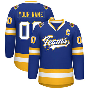 Maillot de hockey de style classique Royal White Royal-Gold personnalisé