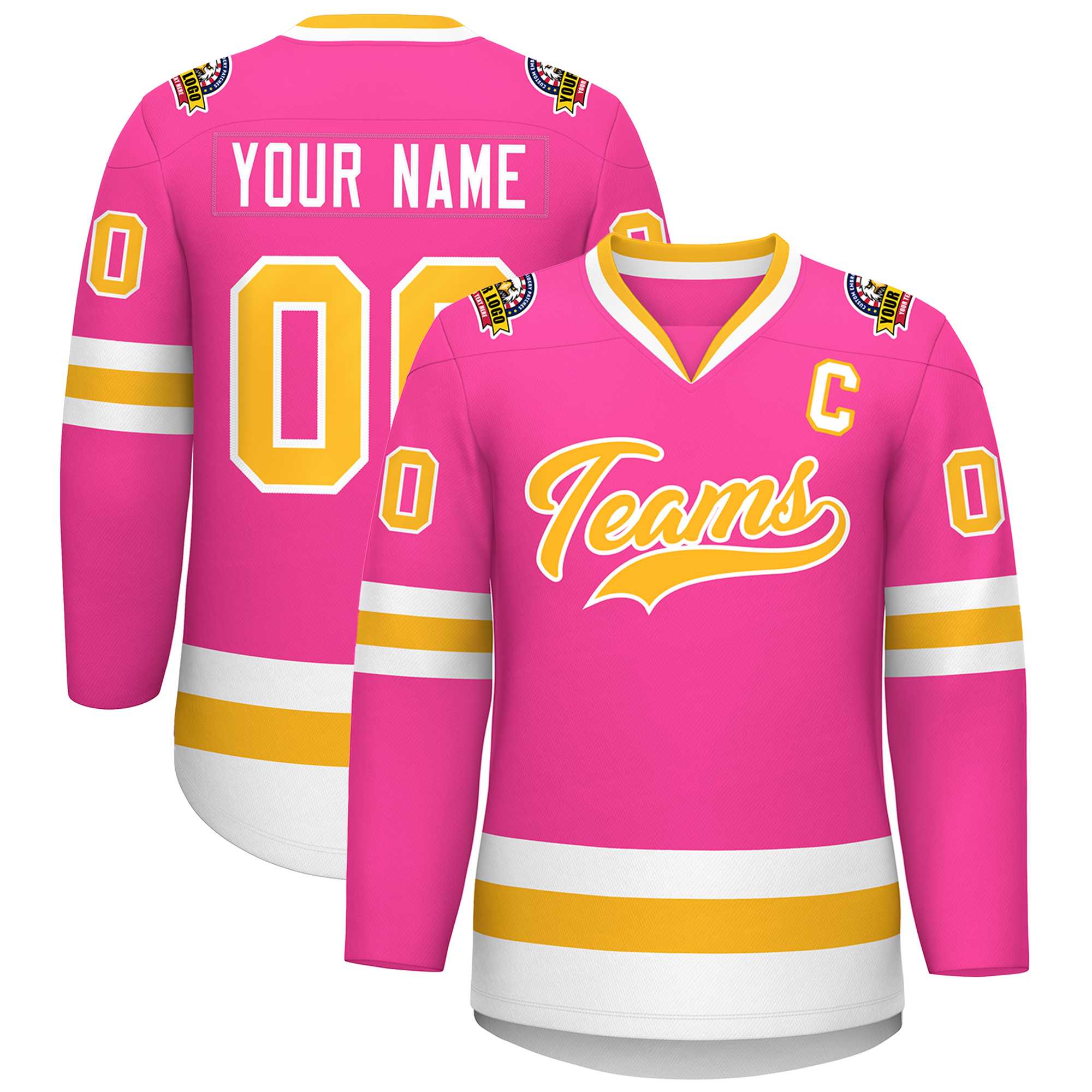 Custom Pink Gold-White Classic Style Hockey Jersey