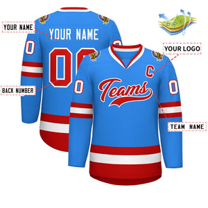 Custom Powder Blue Red-White Classic Style Hockey Jersey